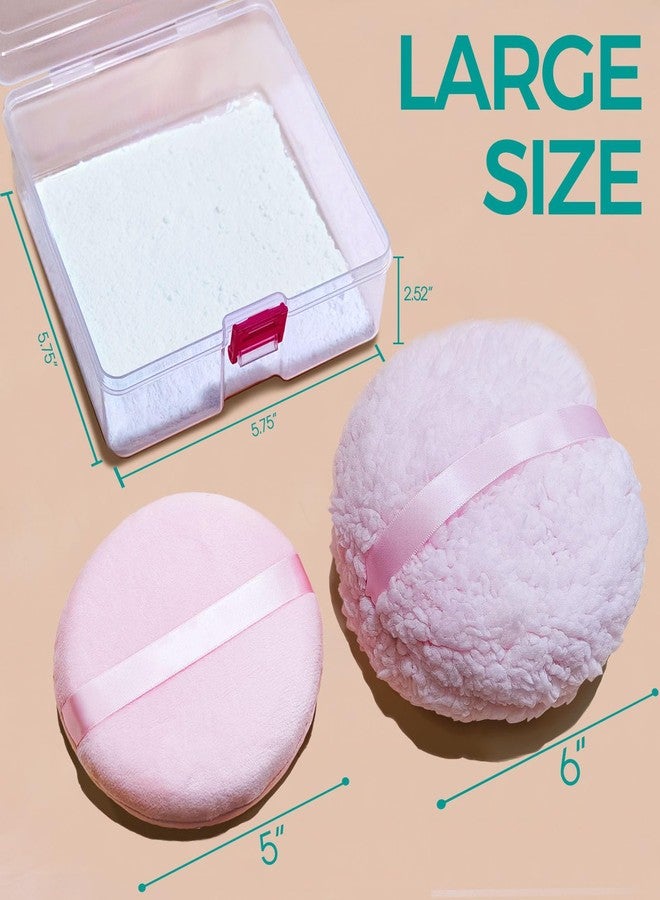 ABOLINE 2pcs Powder Puffs, 6'' Body Powder Puff and 5'' Dusting Powder Puff and Container, Extra Large, Fluffy Soft, Washable, Reusable - Image 2